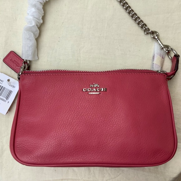 Coach Nolita 19 Leather Pouch Wristlet Strawberry with Silver Chain Hand… - Picture 7 of 13